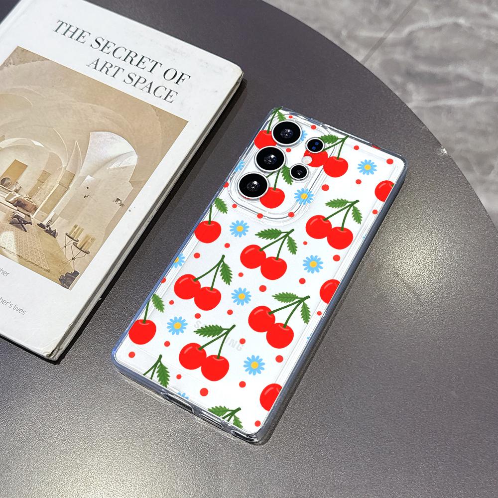 Cherry and Daisy Pattern Case for Samsung Galaxy S26 S25 S24 S23 S22 S21 S20 FE Plus Soft TPU Slim Fit Shockproof Cover