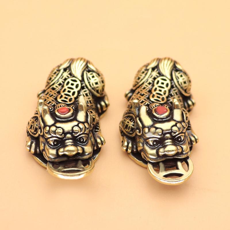 Brass Pixiu Coin Chinese Miniature Figurines - Lucky Ornament For Home Office Tabletop Decoration | Traditional Feng Shui Charms