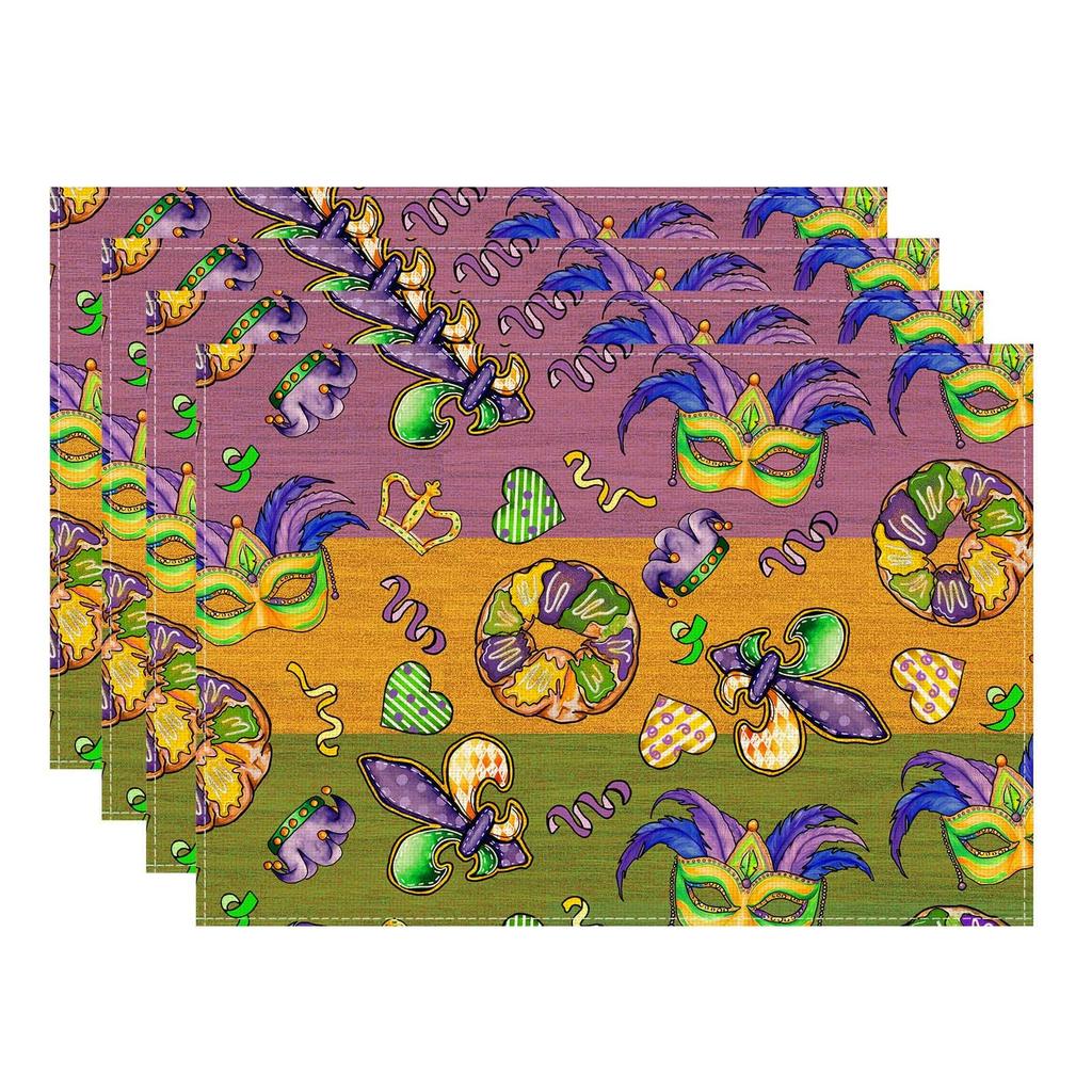 Colorful Masks Doughnuts Iris Fleur De Lis Mardi Gras Placemats Set of 4 Carnival Table Mats