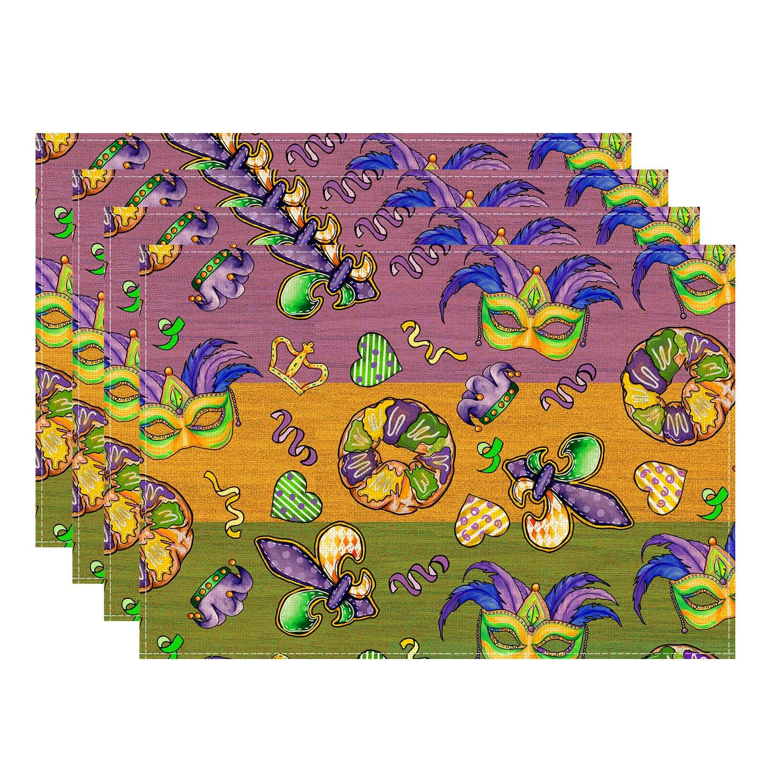 

Colorful Masks Doughnuts Iris Fleur De Lis Mardi Gras Placemats Set of 4 Carnival Table Mats Placemats Set of 4 （12x18 Inch）