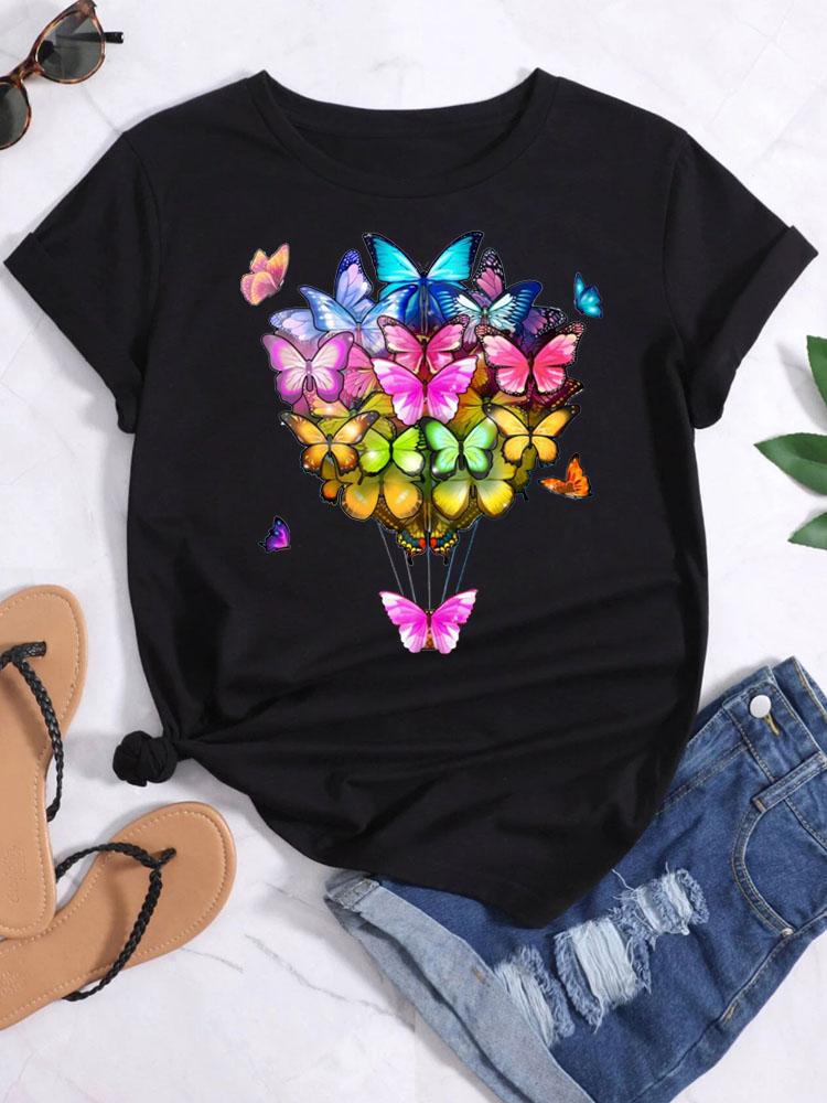 Fashion Women T-Shirt Love Butterfly Print T Shirt New Harajuku Tops Female Summer Tee Shirts Short Sleeve Tops Streetwear
