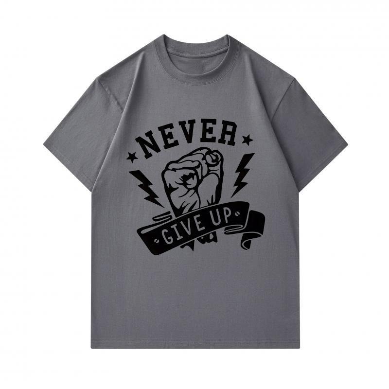 Men's 100% Cotton Crew Neck Short Sleeve T-Shirt, Never Give Up Fist Lightning Print Casual Comfortable Breathable Tee for Daily Workout Inspirational