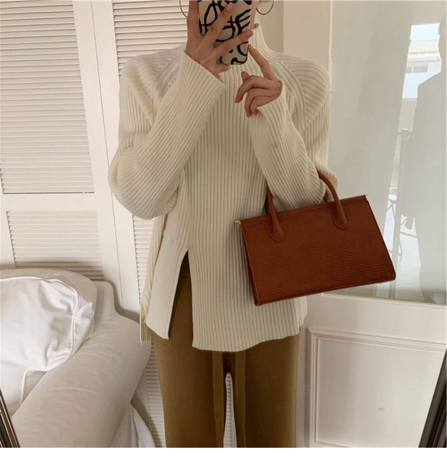 

Свитер с динамиком, женский осенне-зимний свитер с длинными рукавами и нишевым туннелем в стиле ретро с вязаным свитером белый