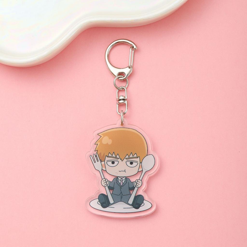 1/8Pcs Anime Figures Mob Psycho 100 Acrylic Keychain Cute Backpack Pendant Funny Bag Charms Accessories Decoration Holiday Gifts