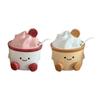 Condiment Cartoon Jar Container with Lid Spoon Ceramic Sugar Bowls Seasoning Box Salt Jars Tea Caddy for Kitchen Countertop