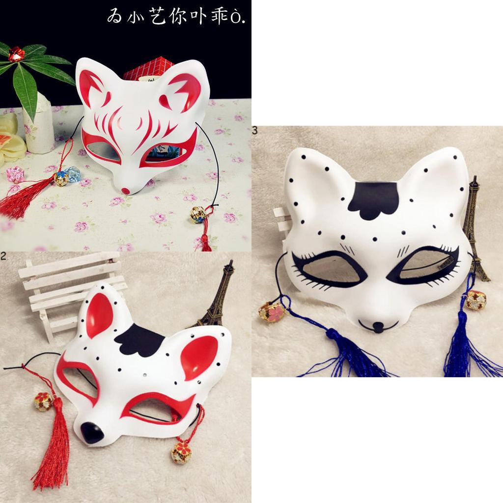 Vibrant Japanese Anime Fox Mask Featuring Artistic Handpainting And Unique Half Face Style