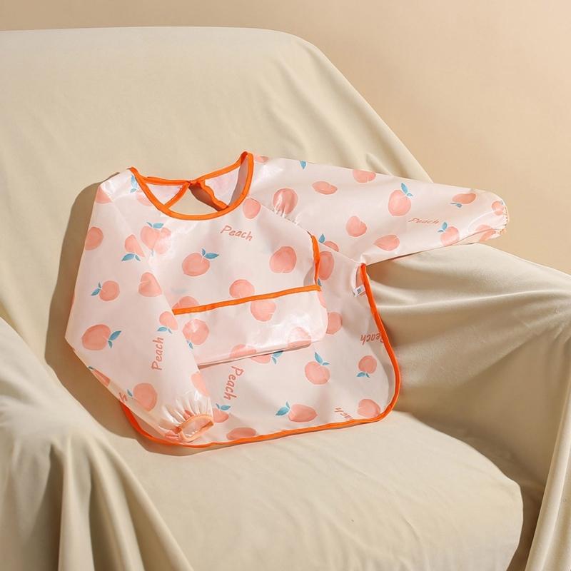 Miękki Lekki Śliniak do Karmienia Dziecka z Pełnym Zakryciem Rękawów, Wielofunkcyjny Fartuch z Kieszenią na Jedzenie dla Niemowląt i Małych Dzieci