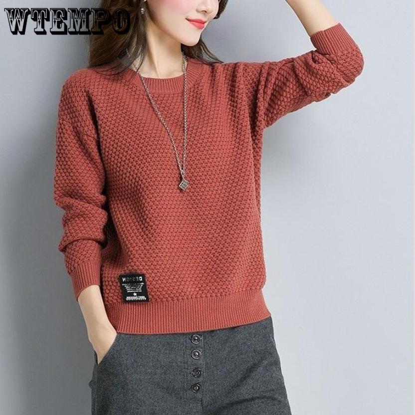 Autumn and Winter Women's Pullover Round Neck Solid Color Sweater Knitted Sweater Long Sleeved for Women