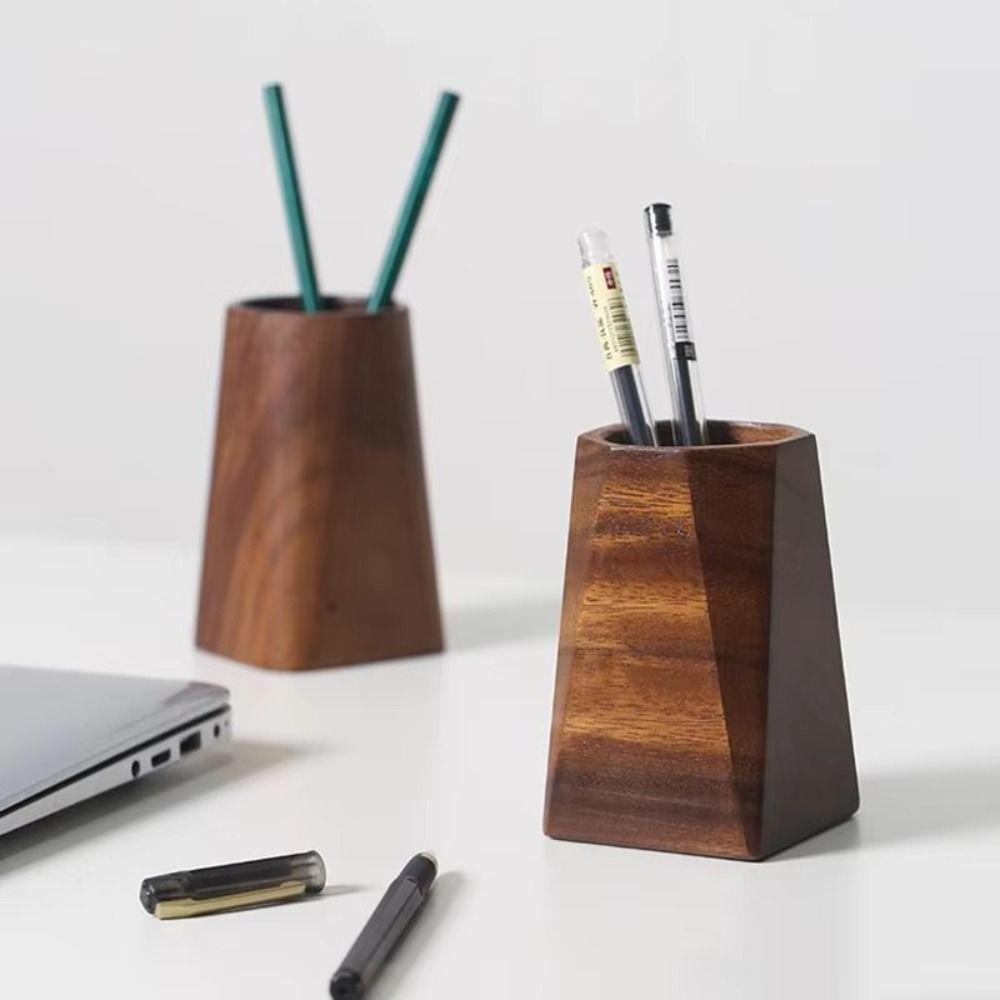 Wood Pen Container Large-capacity Desktop Storage Bucket Stationery Storage Holder  School Office