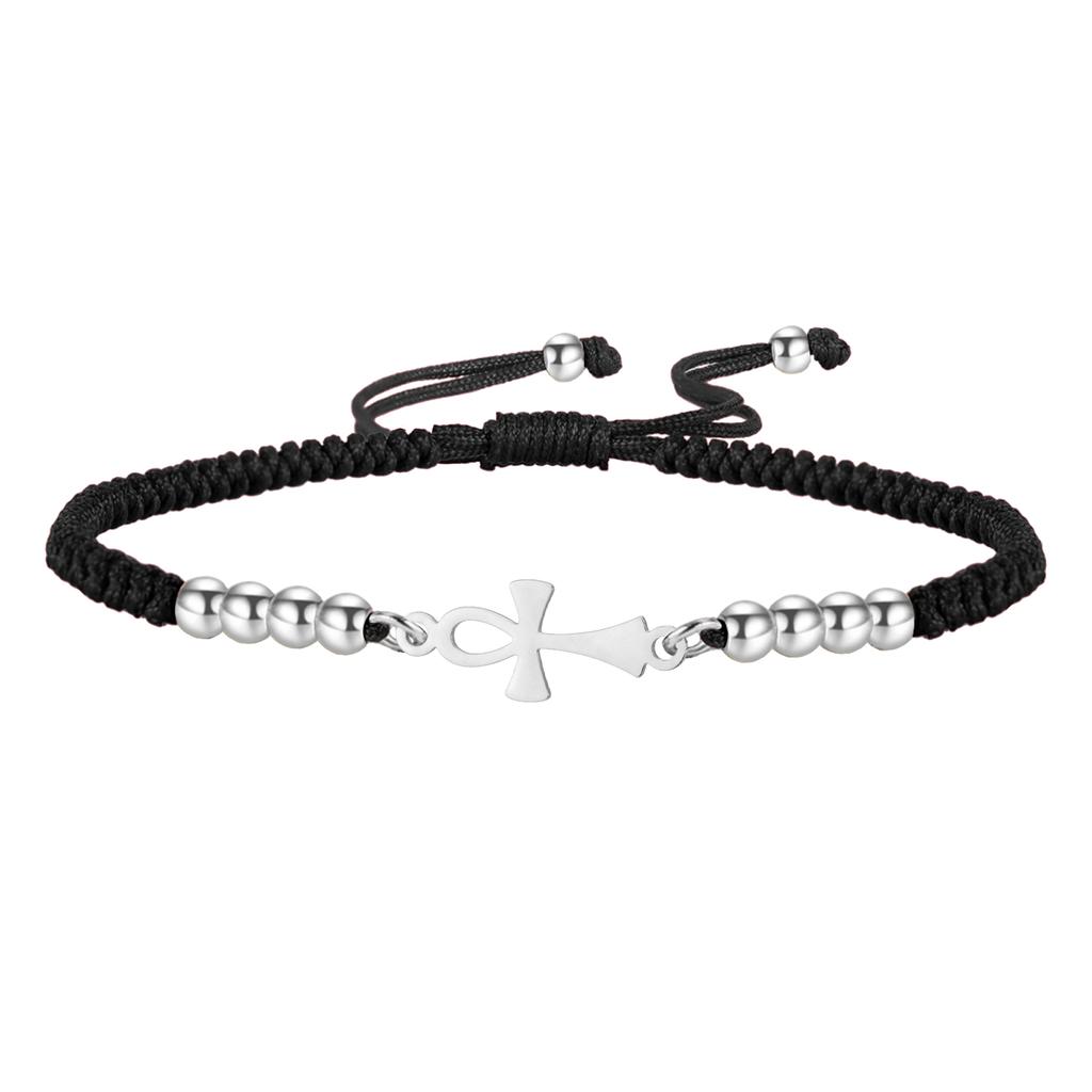 LIKGREAT Bracelet Croix Ankh Égyptienne Bracelet Symbole de Vie Réglable pour Femmes Hommes Bijoux Amulette en Acier Inoxydable Cadeau