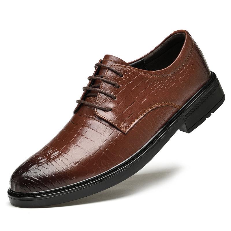 Crocodile Pattern Men s Formal Lace-up Shoes with Non-Slip Sole 39 коричневый