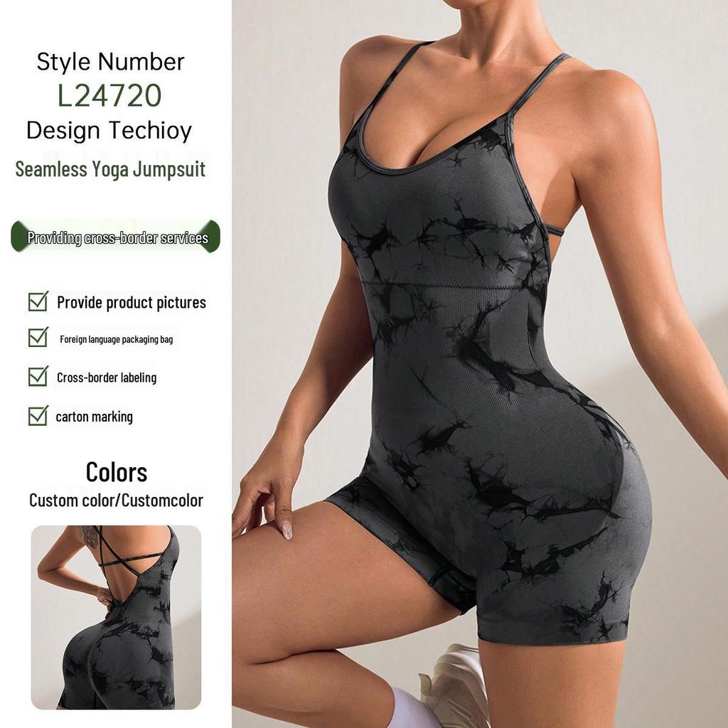 Europese & Amerikaanse Tie-Dye Yoga Bodysuit met Borstkussentjes, Gekruiste Rug - Stijlvolle Camisole voor Fitness
