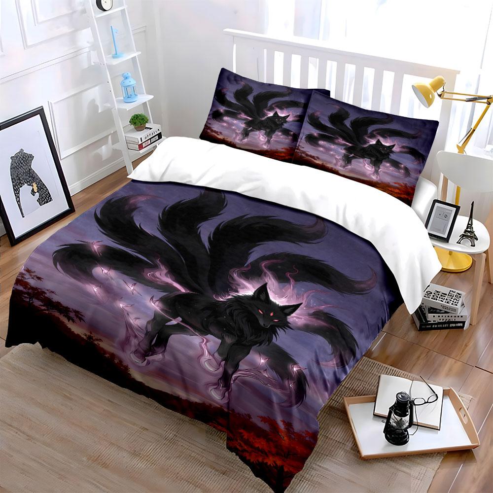 Black nine-tailed fox. Bedding sets Duvet cover sets Duvet covers Pillowcases(1 * Duvet Cover 2 * Pillowcases without duvet insert)