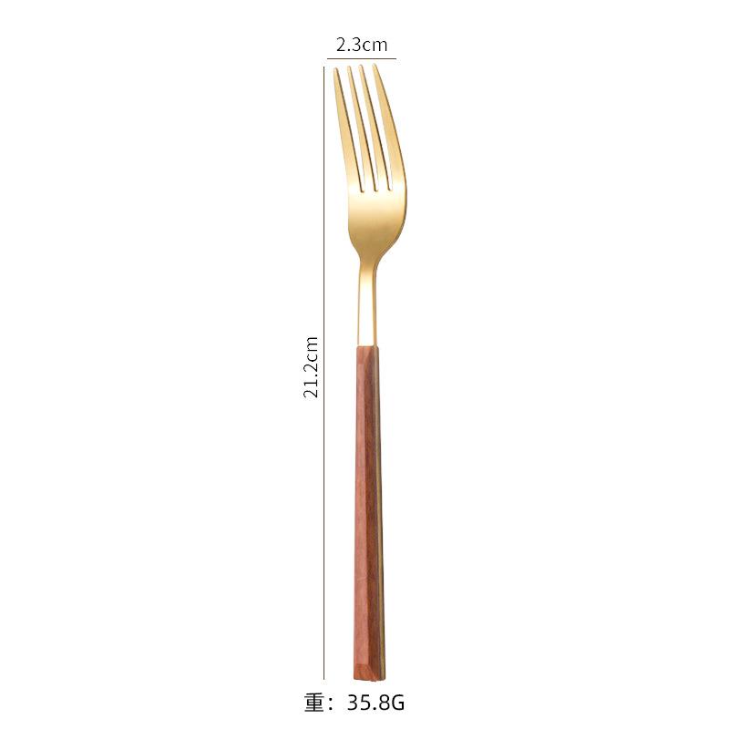 Ins tableware Internet celebrity 304 stainless steel knife and fork imitation wood grain handle steak knife and fork gift box set dessert spoon