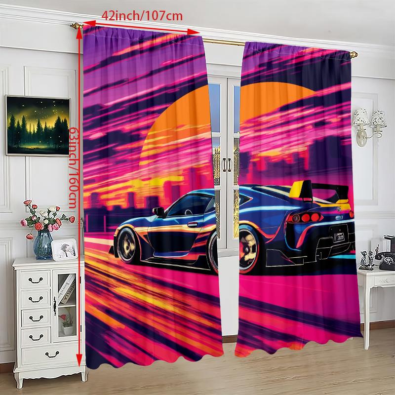 2PCS- Fast & Furious - Printed Curtain - Polyester Material - Suitable for Bedrooms, Living Rooms, Study Rooms, Private Spaces