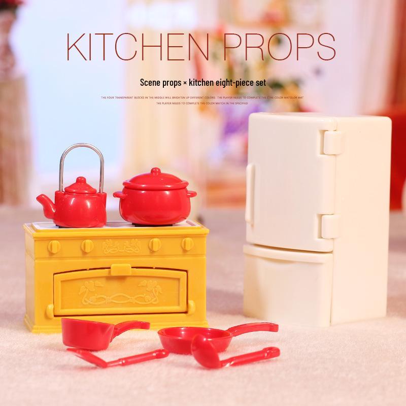 Mini Dollhouse Accessories: Bedroom & Kitchen Play Furniture Set