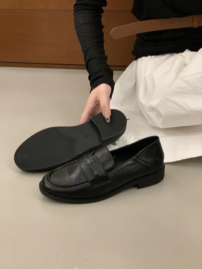 THEDOUDOU retro versatile small leather shoes women's British style 2025 Korean version student low-heeled fashion loafers