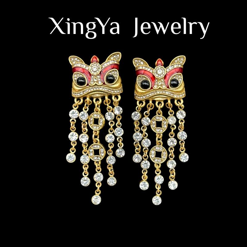 China-Chic Xingshi Heavy Industry Tassel Studded Earrings Elegant Jewel Shoulder Sweeping