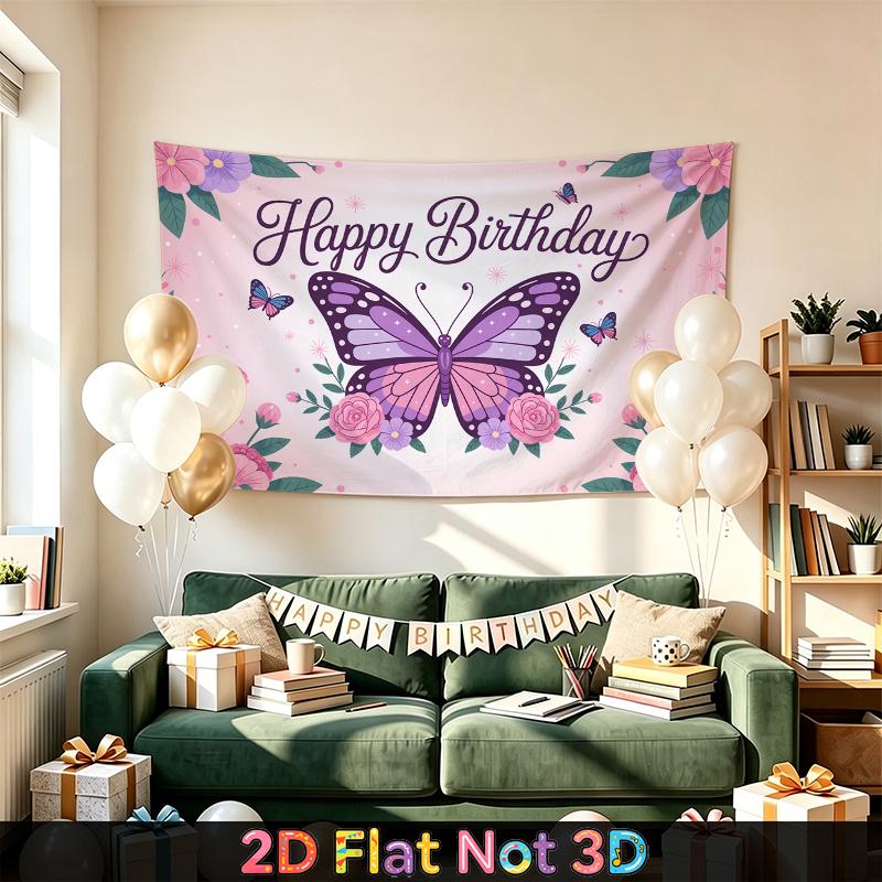 Party Backdrop Birthday Floral Butterfly Pink Photo Booth Background Front Door Decor