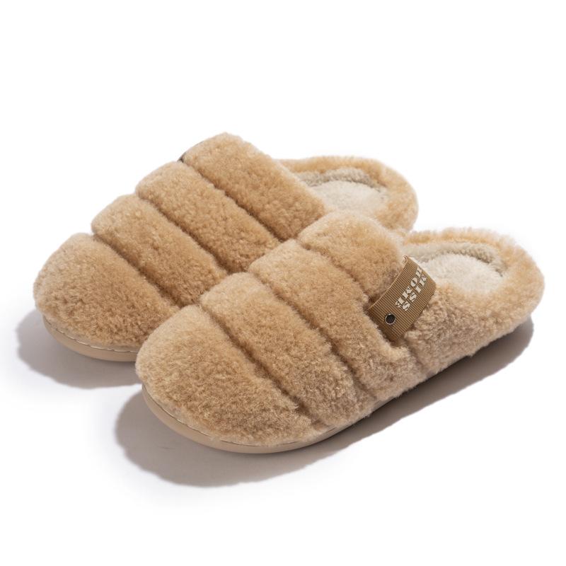 New Solid Color Simple Plush Slippers Autumn and Winter Couple Indoor Household Plush Warm Non-slip Cotton Slippers