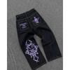 Mens Y2K Streetwear Denim Pants High Waist Loose Fit Straight Leg Jeans With Embroidery