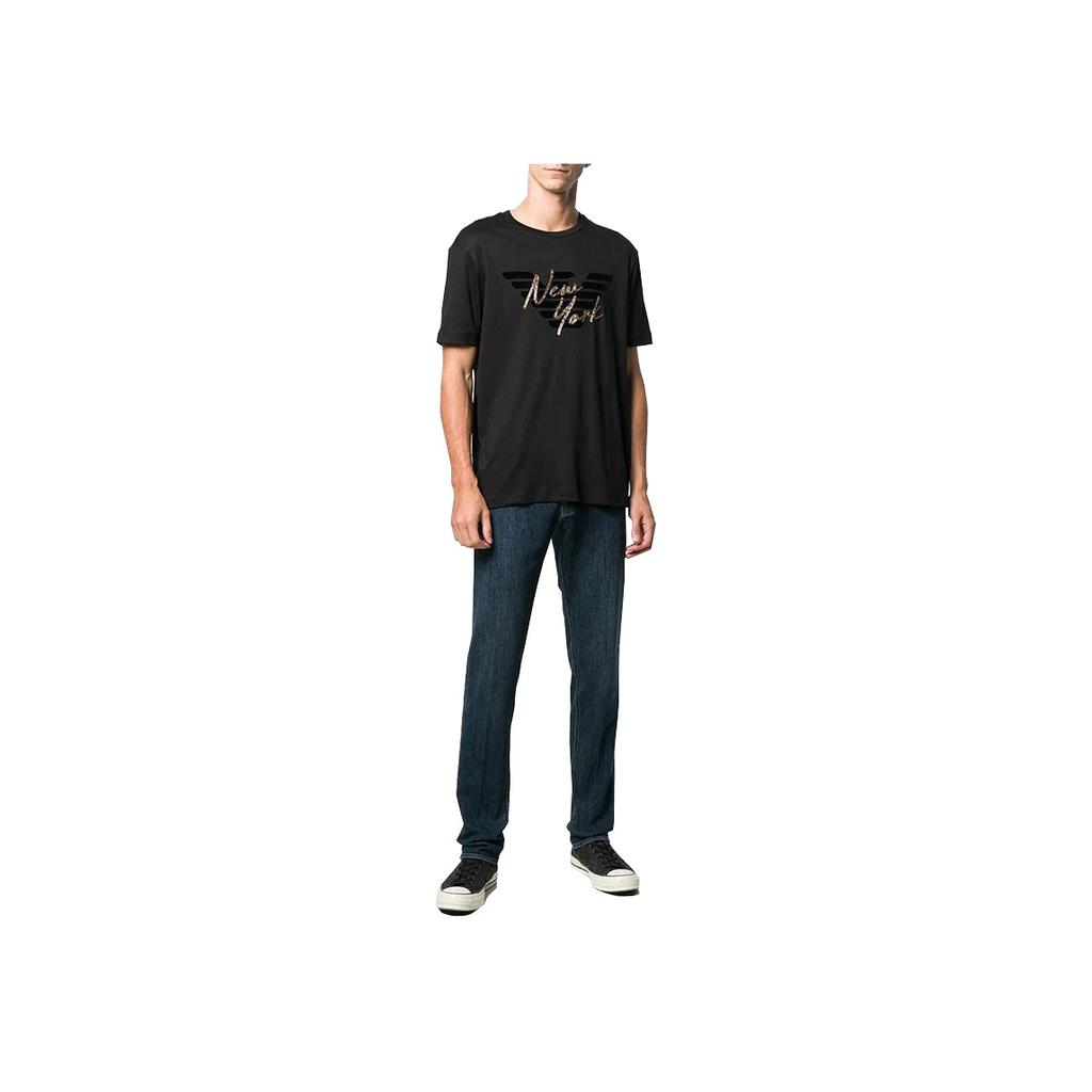 Emporio Armani Ss22 Solid Color Letter Print Casual Crew Neck Short Sleeve T-Shirt Men Tops Black 6G1TF0-1JPRZ-0999