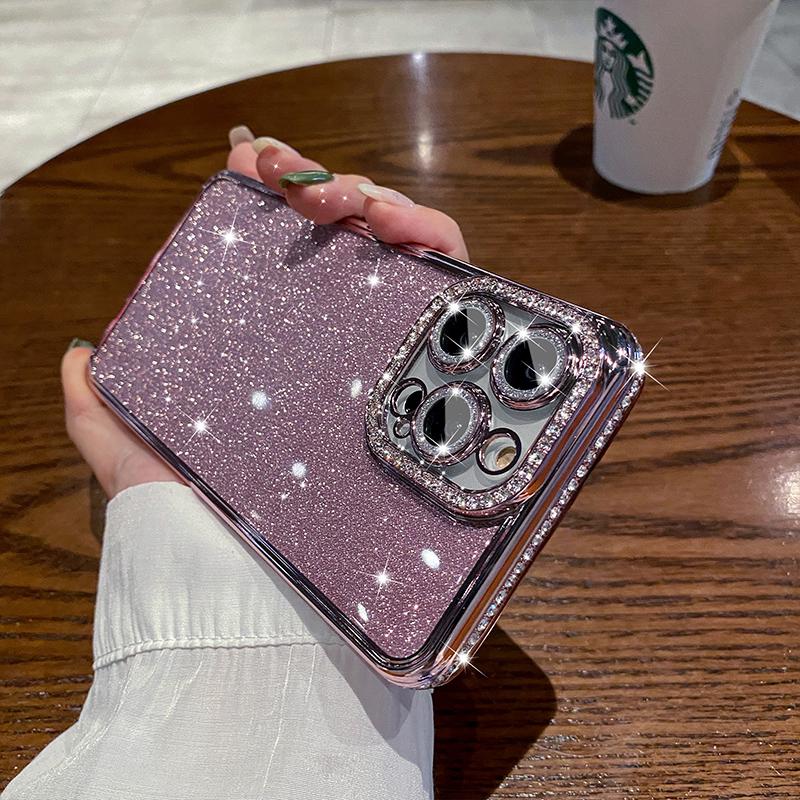 Luxury Plating Bling Glitter Diamond Rhinestone Case For iPhone 16 15 14 Pro Max 13 12 11 X XS 8 Plus Soft Silicone Clear Cover
