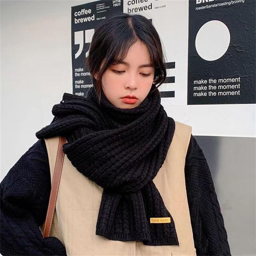 Fashion Women Men Winter Warm Knitted Scarf Solid Color Outdoor Thicken Neckerchief Vintage Wraps Woolen Long Scarves Neck Cover