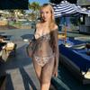 1111 Bikini Floral Split Two-piece Swimsuit Sexy Small Breasts Gathering Steel Rim White Printing Swimsuit