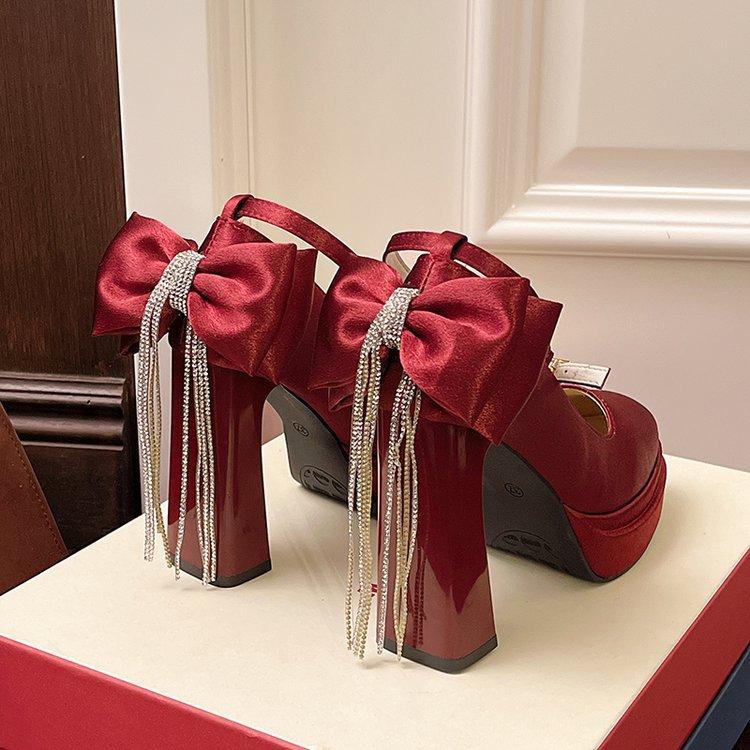 2025 new Chinese Mary Jane shoes platform thick heel cheongsam high heels gentle fairy style single shoes pork kidney shoes