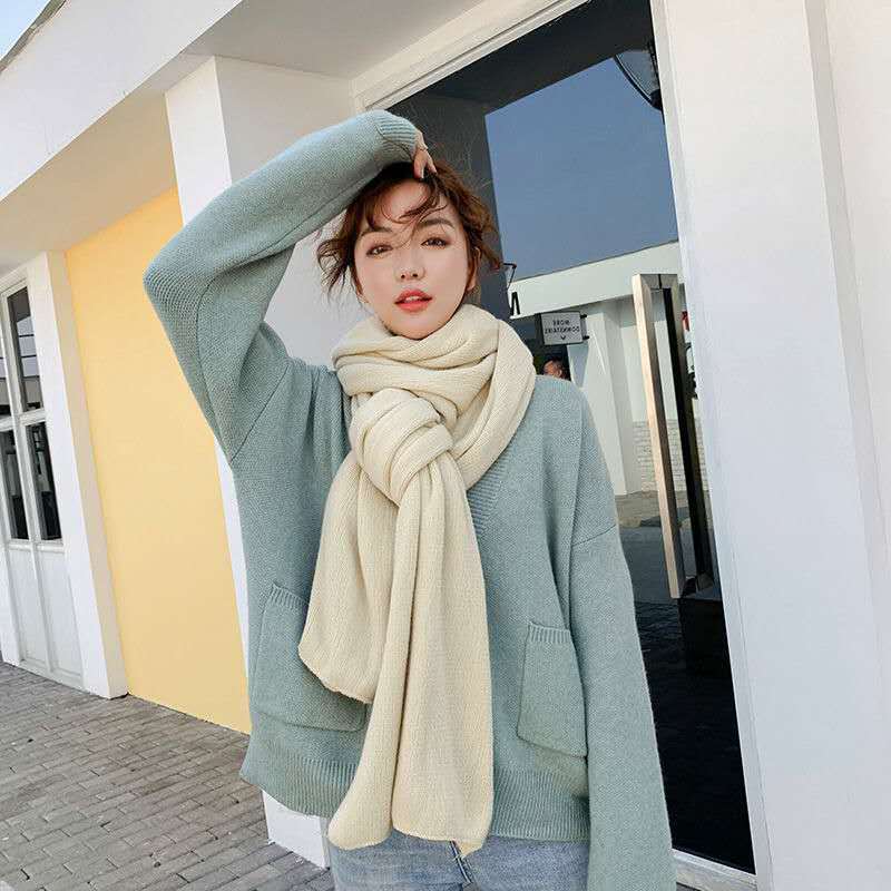 Korean Version of Solid Color Knitted Wool Scarf Women's Autumn and Winter Thickened Warm Student Soft Girl Scarf Men's Versatile Shawl Tide