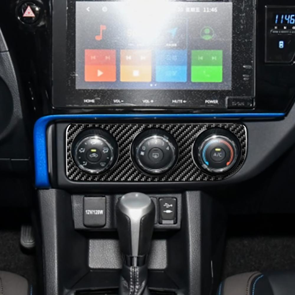 For Toyota Corolla 2014-2018 RHD Center Console AC Knob Frame Black Carbon Fiber Trim Cover Interior Accessories Upgrade