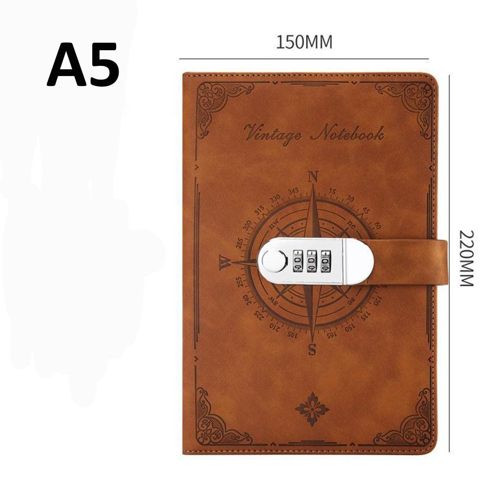New A5 Retro Password Notebook With Lock Diary Book Student Notebook Vintage Notebook Sub-Password Lock Notebook Supplies