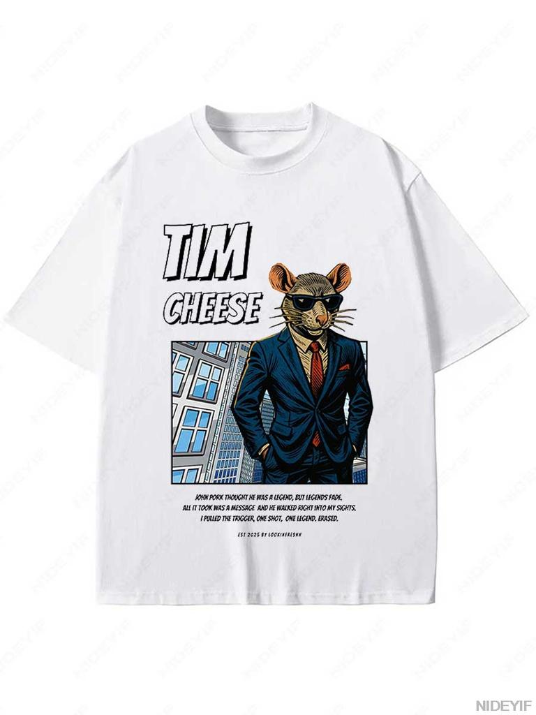 Tim Cheese Meme Men T-shirt Funny Mouse Meme Y2k Graphic T-shirt Top 100% Cotton Soft Unisex O Collar Oversized Streetwear
