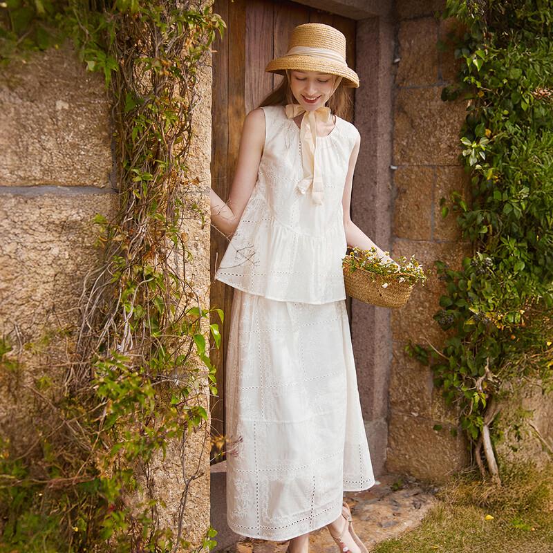 Women's Embroidered Lyocell Sleeveless Top & Skirt Two-Piece Set