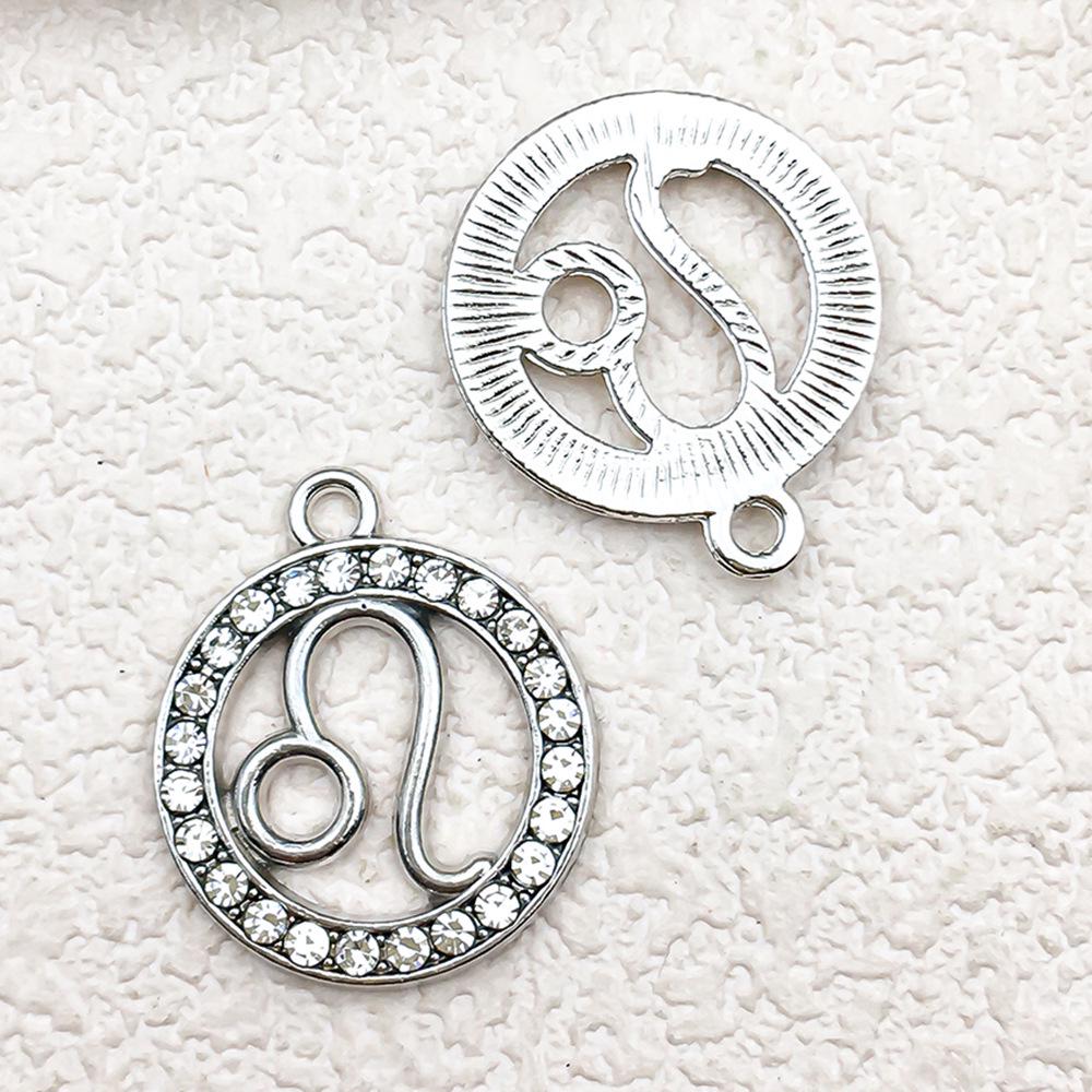 Zodiac Diamond-Studded Round Pendant Jewelry Set: Keychain, Bracelet, Necklace, Earrings