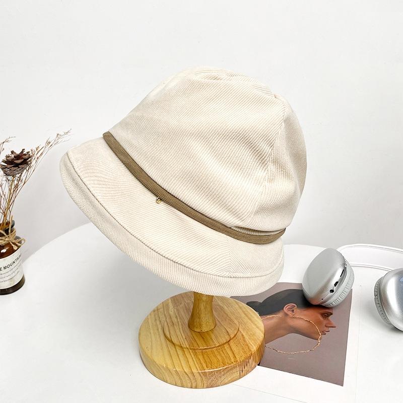 Korean Style Fisherman Hat for Women in Autumn and Winter Versatile Pile Hat Corduroy Basin Hat Hepburn Style Casual Warm Toe Cap