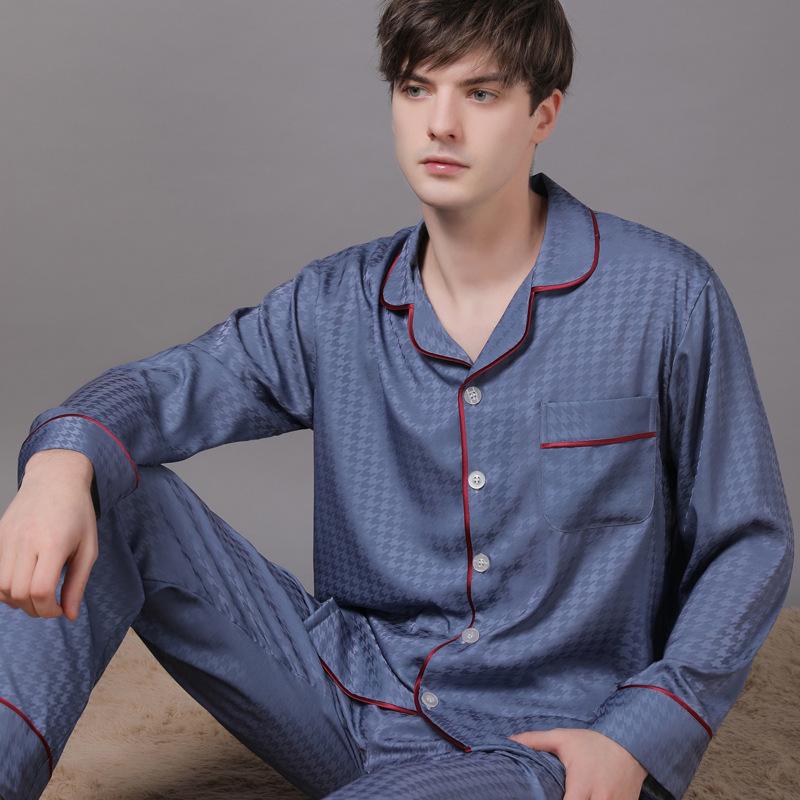 2022 Jarní a podzimní pár pyžam z ledového hedvábí - Dámské a pánské dlouhé kalhoty, nadměrná velikost, domácí oblečení