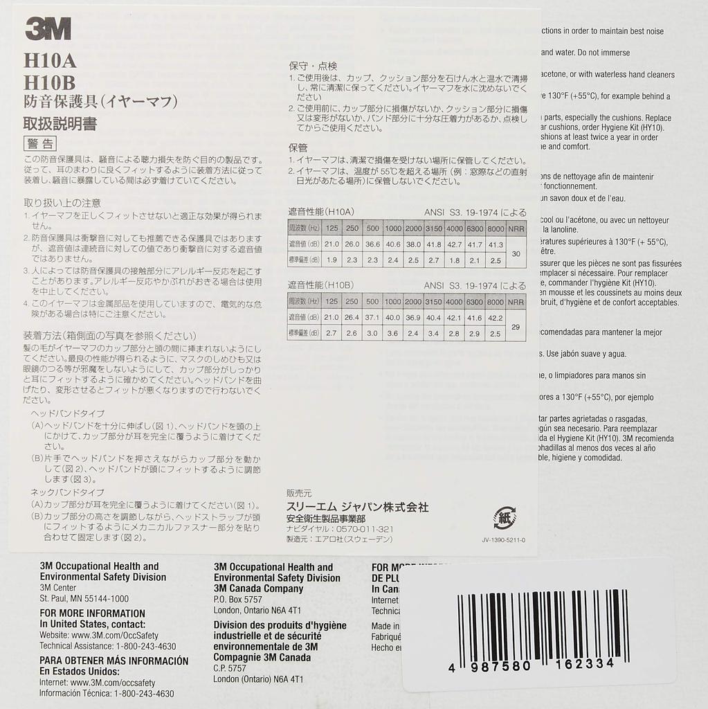 3M Soundproofing Earmuffs, JIS Compliant PELTOR Neckband Type H10B