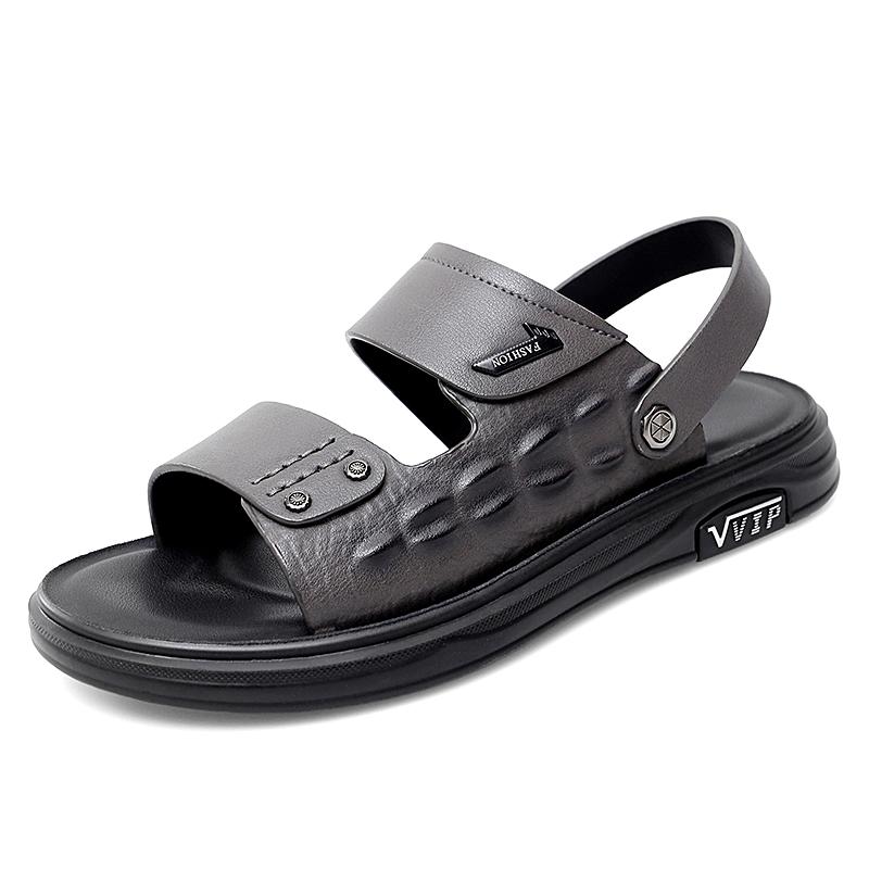 

Мужские летние модные сандалии из крокодиловой кожи, тапочки для взрослых, комфортная пляжная обувь с толстой подошвой, нескользящие сандалии из кожи с открытым носком 44 серый