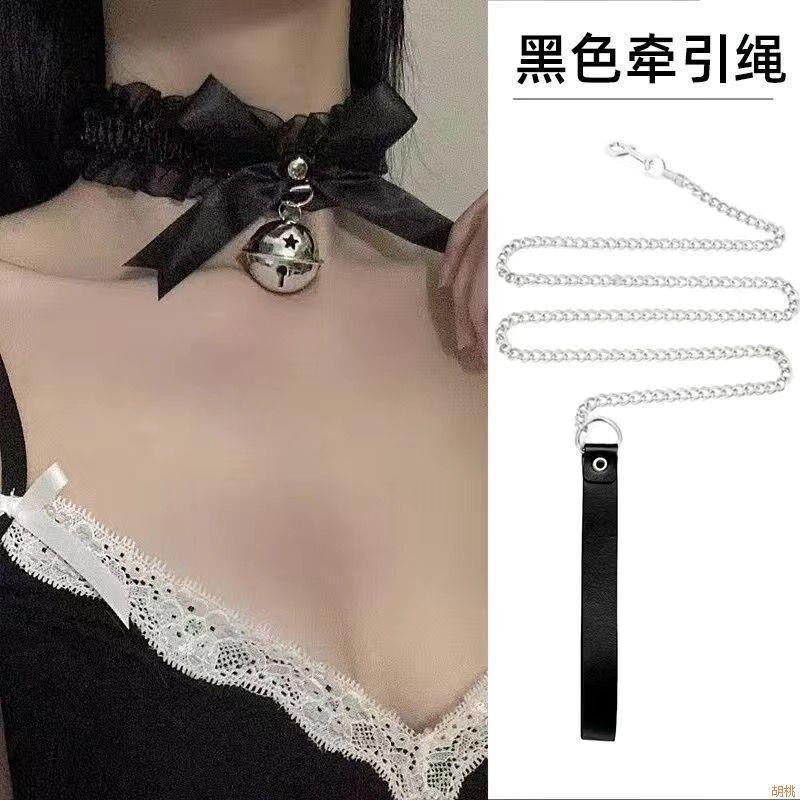 Female collar with a chain around the neck, choker, Niche design leather neck collar, high-end punk neck chain, sexy neck collar