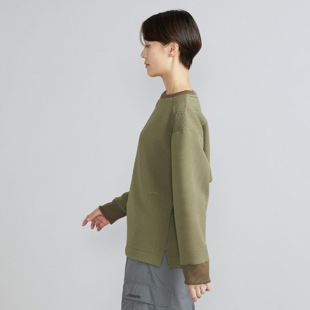 Mizuno Breath Thermo Ripple Quilted Pullover Outdoor Mermaid Size M Jacket, Heat-Retaining Material, Women's Khaki, (B2MCC710)