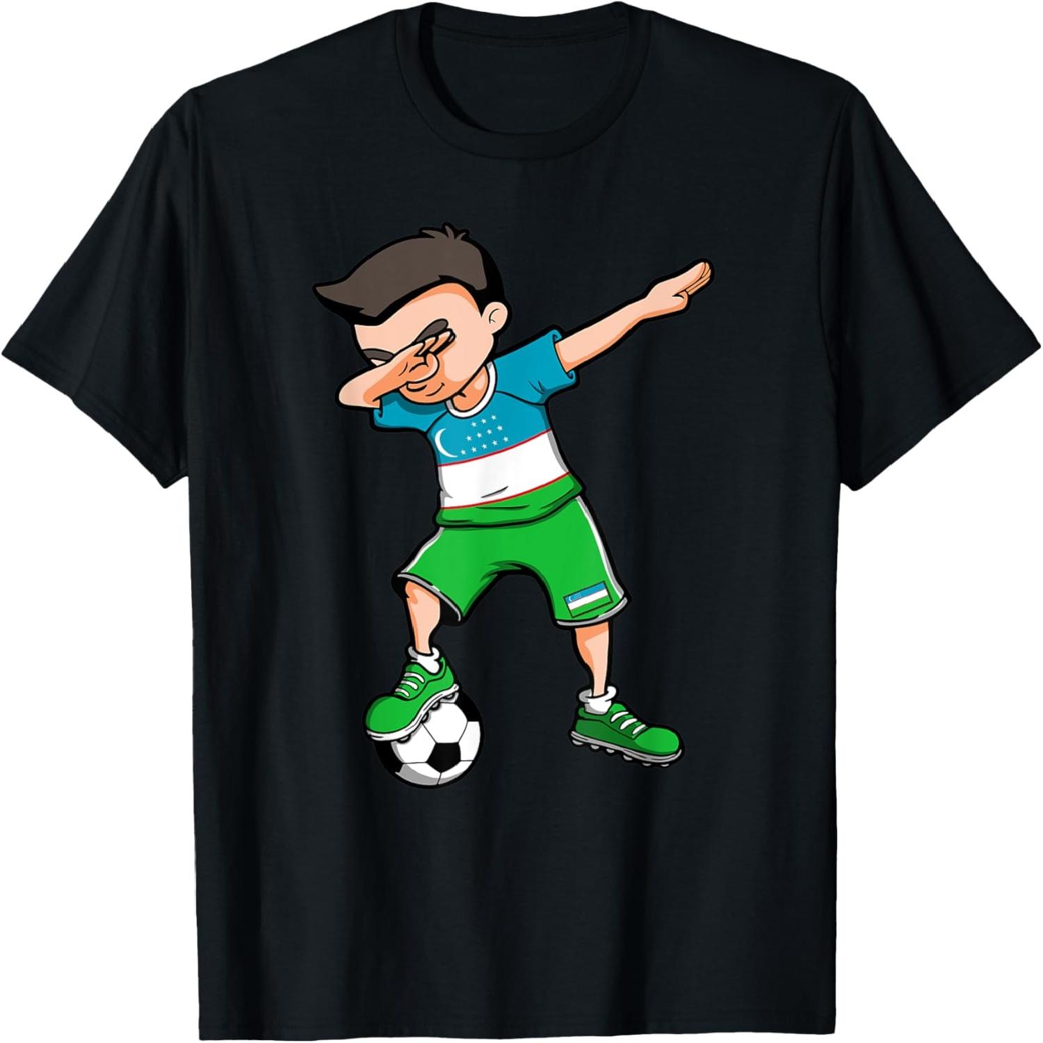 Dabbing Soccer Boy - Uzbekistan Football Fans Jersey Sport T-Shirt S