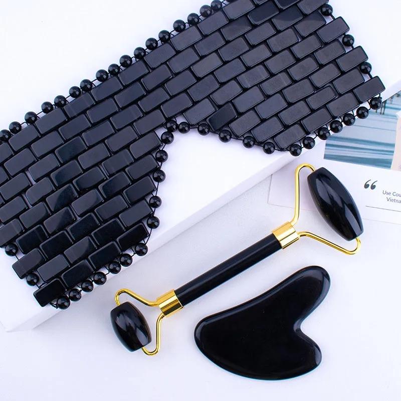 Rose Quartz Obsidian Jade Eye Mask Massager Natural Jade Roller Gua Sha Gouache Scraper Facial Lift Beauty Skincare Massage Tool