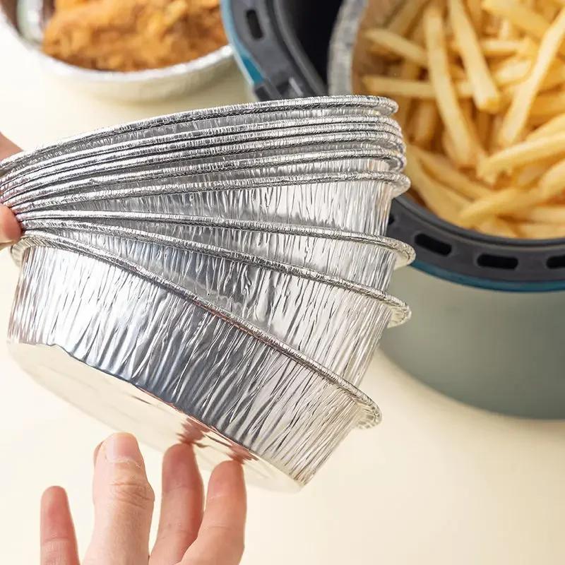Disposable Paper Non - Stick Oil - Proof Aluminum Foil Tin Box Air Fryer Steaming Basket Kitchen Tool BBQ Drip Pan Tray 10pcs