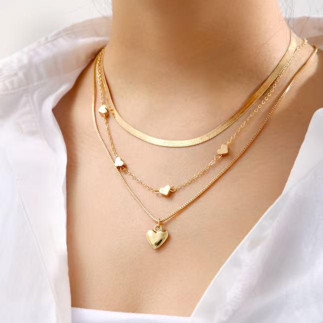 Collana con Ciondolo a Cuore Doppio Strato Retro con Perla Sintetica