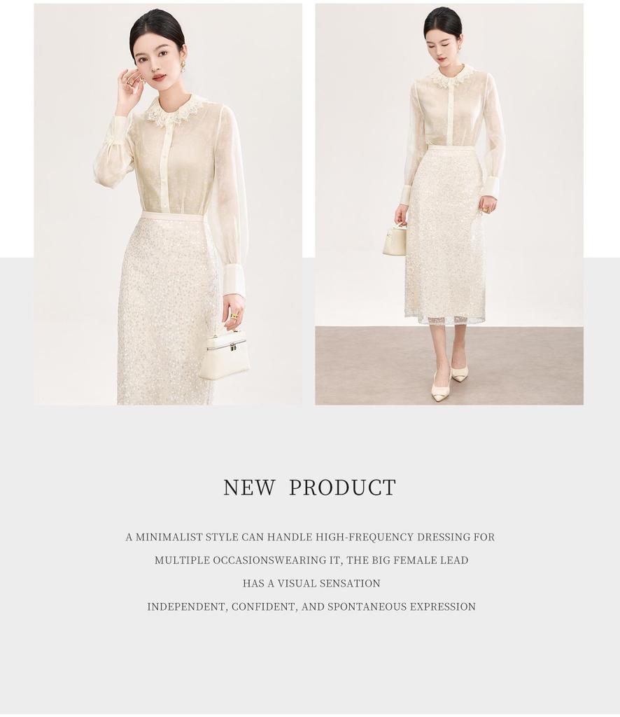 Nanyou High-Quality Lace Trim Mist-Effect Ice Silk Long-Sleeve Women's Shirt