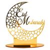 Gold Eid Mubarak Acrylic Ornament Ramadan Kareem Decoration Moon Star Lamp Craft for Home Islamic Muslim Party Supplies