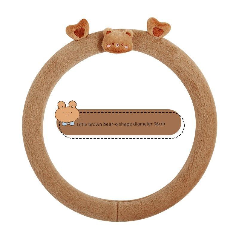 Car Steering Wheel Cover Summer Cartoon Cute Bear Short Plush Women's Steering Wheel Cover Universal for All Seasons Non-Slip and Warm