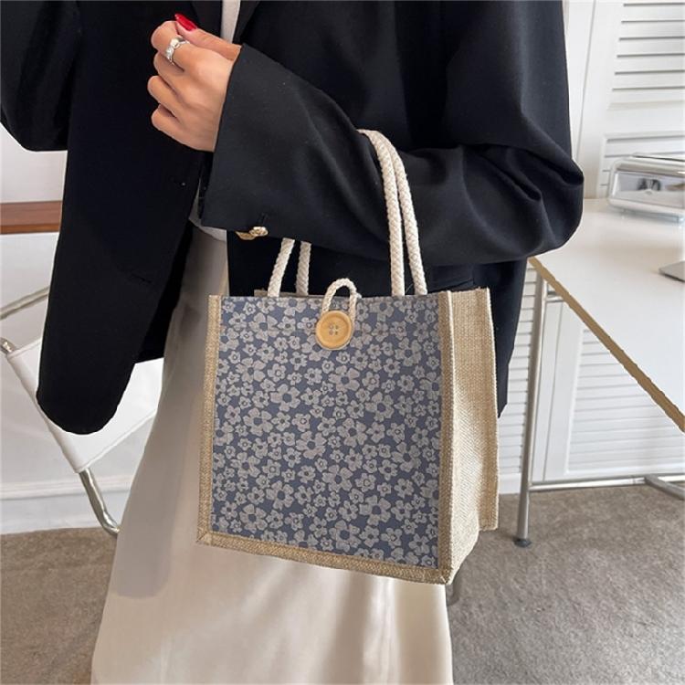 Casual Burlap Handbag Lightweight Shopping Bag Reusable Grocery Beach Bags